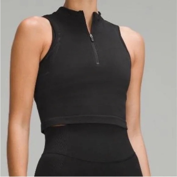 lululemon athletica Tops - ~Lululemon half zip seamless black crop top size 8~
